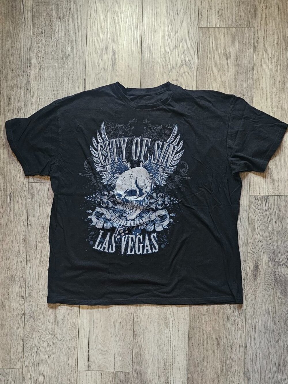 Y2K Las Vegas City Of Sin Skull Graphic T-Shirt Men´s Black XL Vintage Style